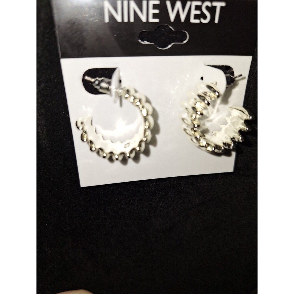 Nine West Silver Tone Marquise Hoop Post Earrings